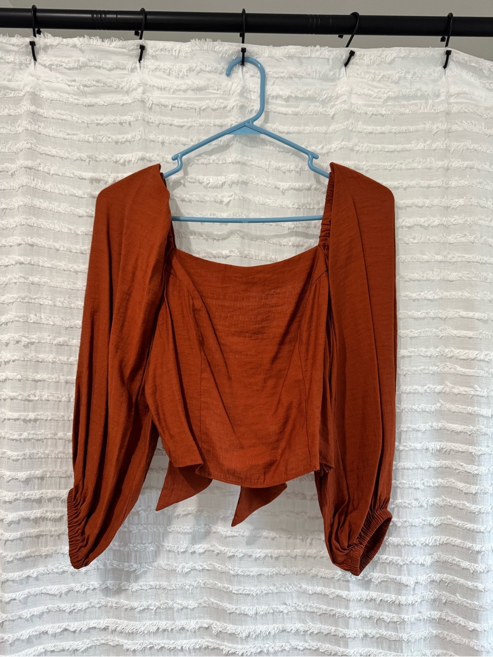 Express Rust Square-Neck Long Sleeve Blouse